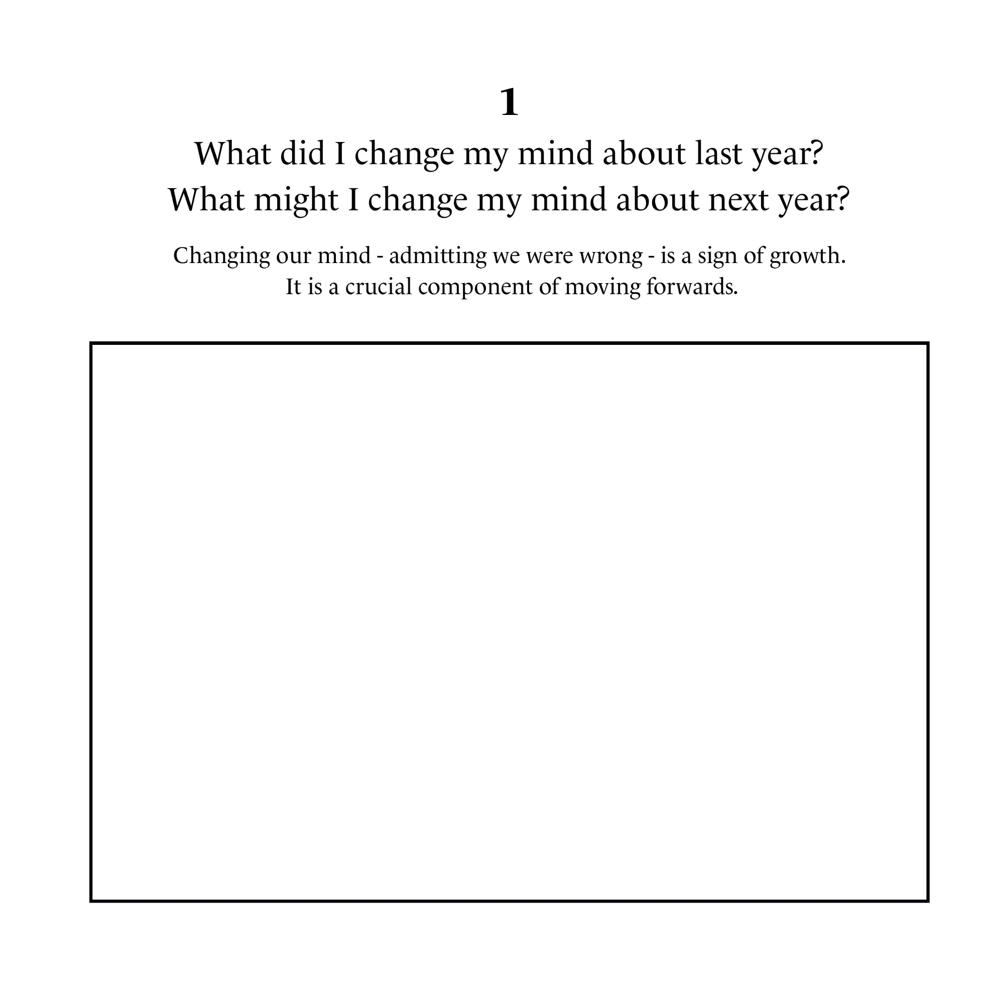 #30Questions sample page 1: What did I change my mind about last year? What might I change my mind about next year?